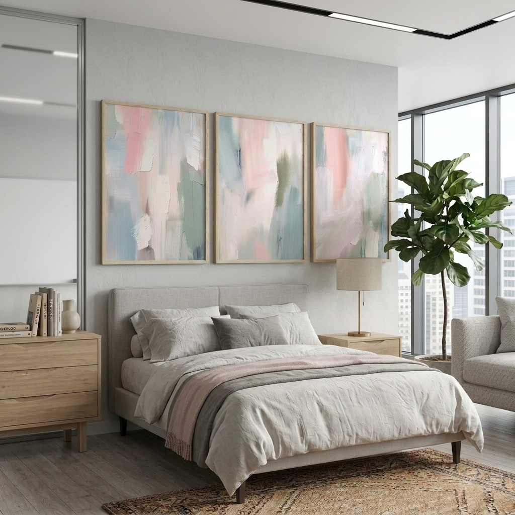 Abstract Pastel Impressions 3-Piece Canvas Wall Art Set UK - Image 2