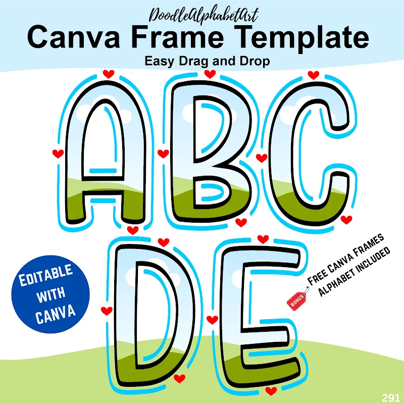 Editable doodle Canva frame preview for Canva Frames Lines Hearts Doodle Font Le