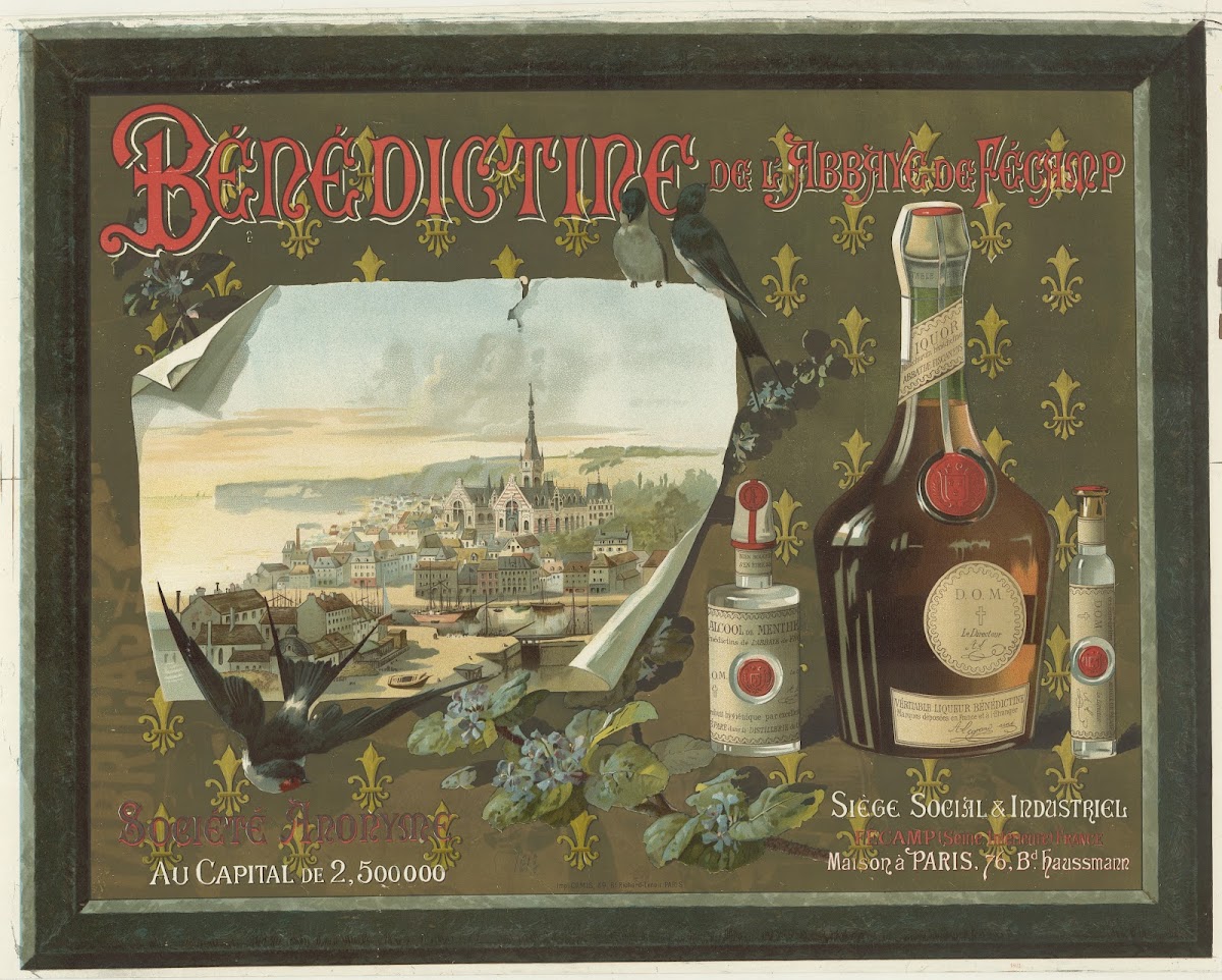 Bénédictine de lAbbaye de Fécamp avec une vue de Fécamp 1891