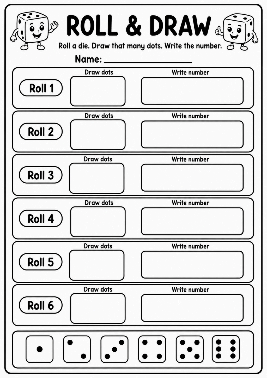 Roll and Draw Dice Math Worksheet