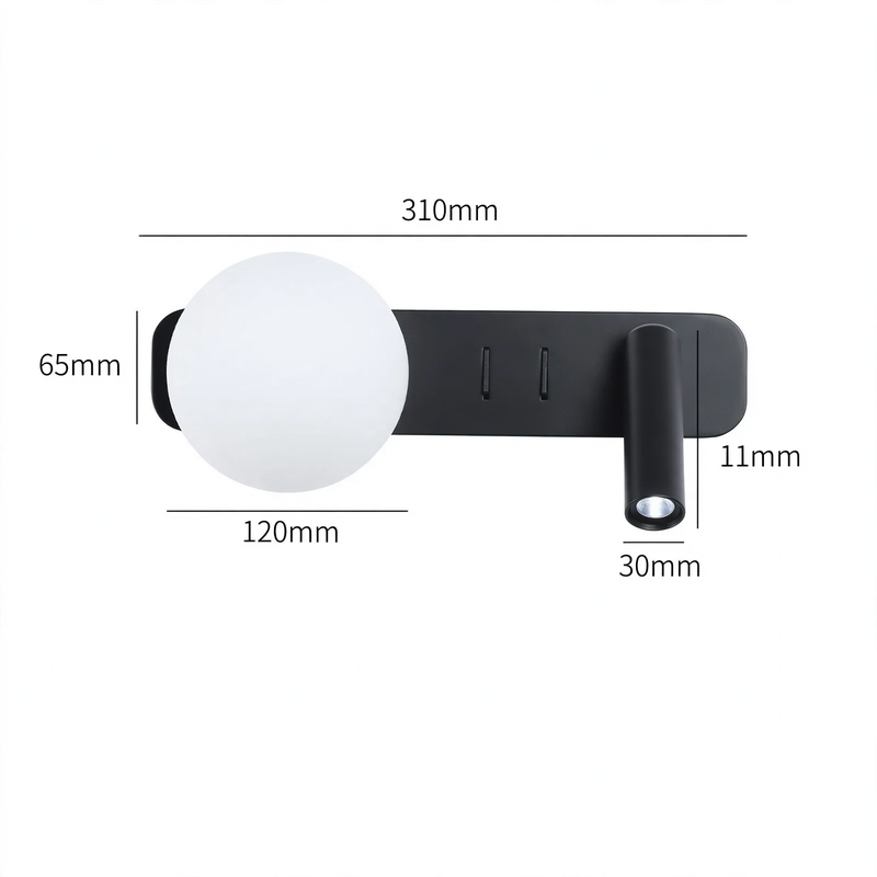 Wall lamp with two light sources for the bedroom