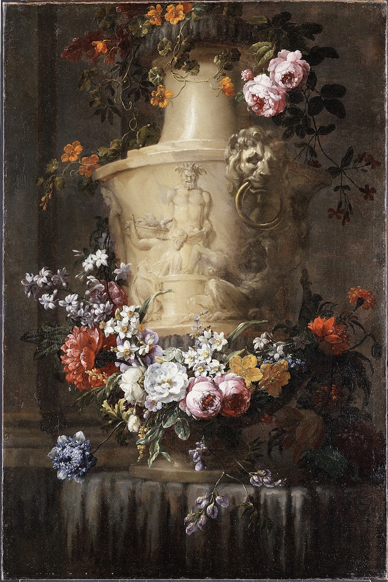 Marble Vase with Garland of Flowers