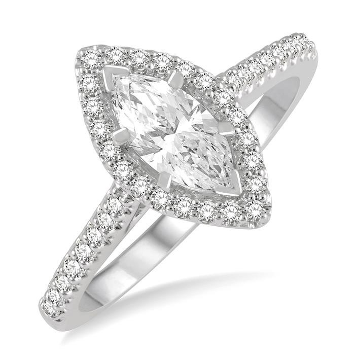 Marquise Shape Semi-Mount Halo Diamond Engagement Ring