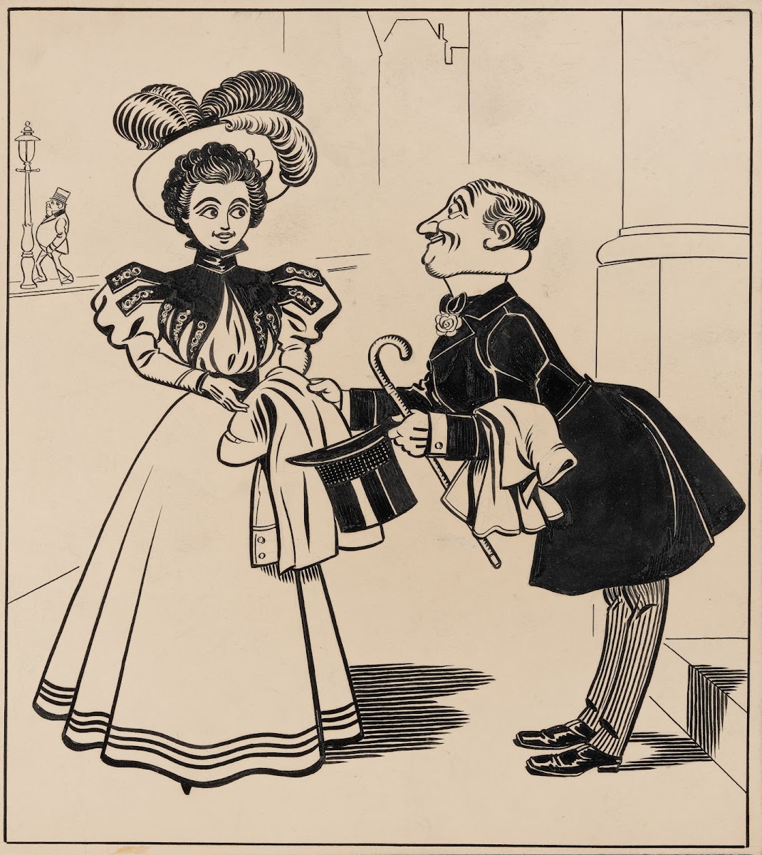 Chivalrous man inadvertently swapping his coat with a womans Pl5