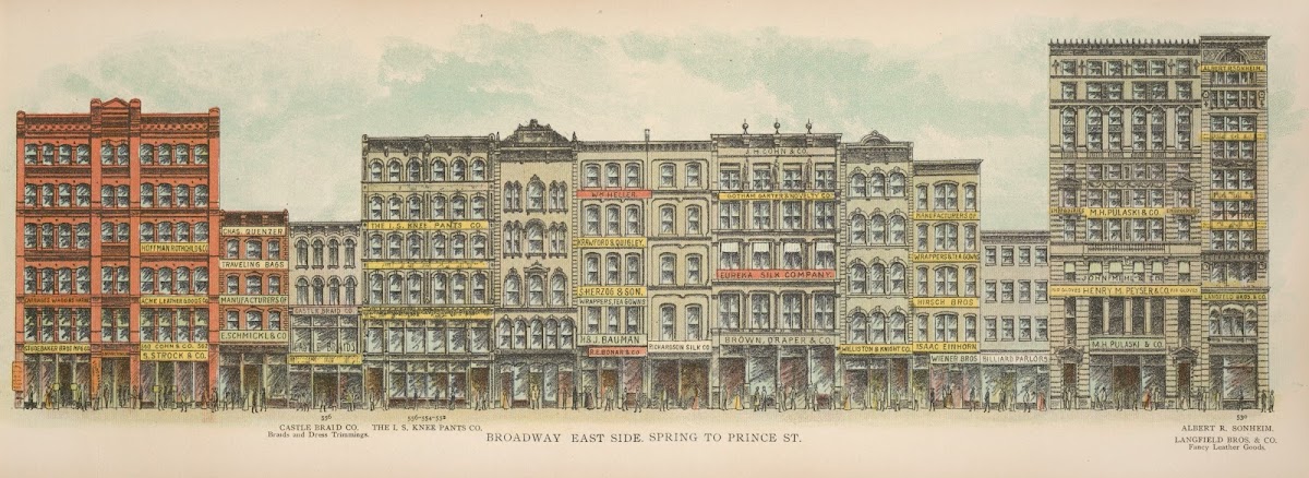 Broadway East Side Spring to Prince St 1899