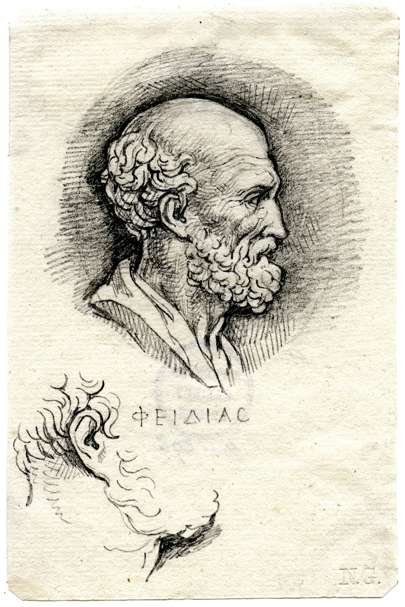 Head of Phidias in profile to the right