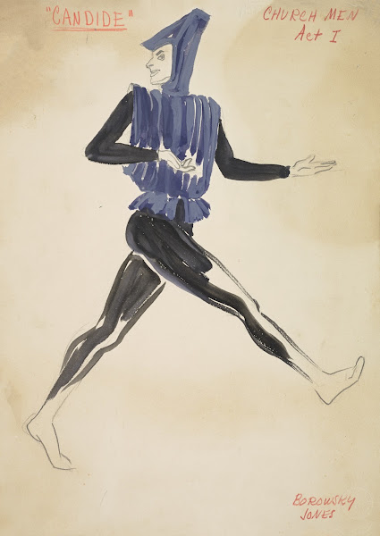Candide Church Men black and white leggings with purple doublet 1934 1943