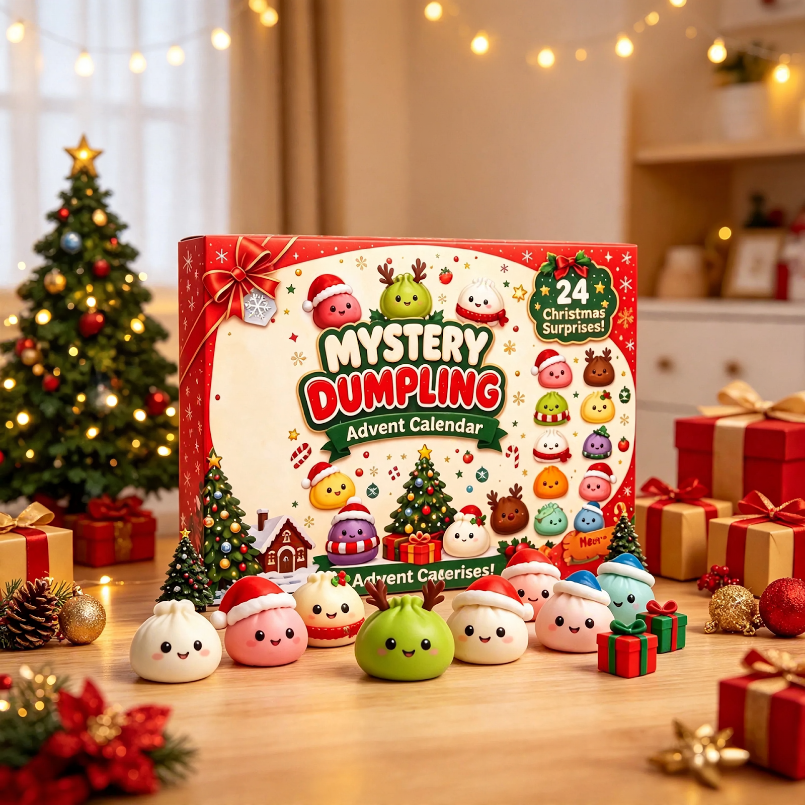 Weihnachts-Adventskalender mit 24 Quetschspielzeugen