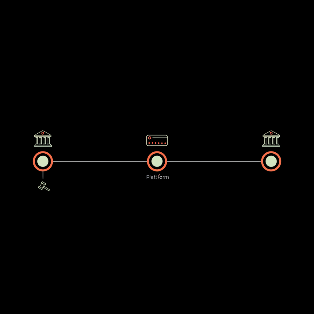 Minimal vector timeline infographic showing April 14, 2022 announcement and October 27, 2022 close with court, bank and platform icons — Elon Musk Twitter acquisition price