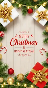 Festive Christmas Greeting Card with Gifts and Ornaments