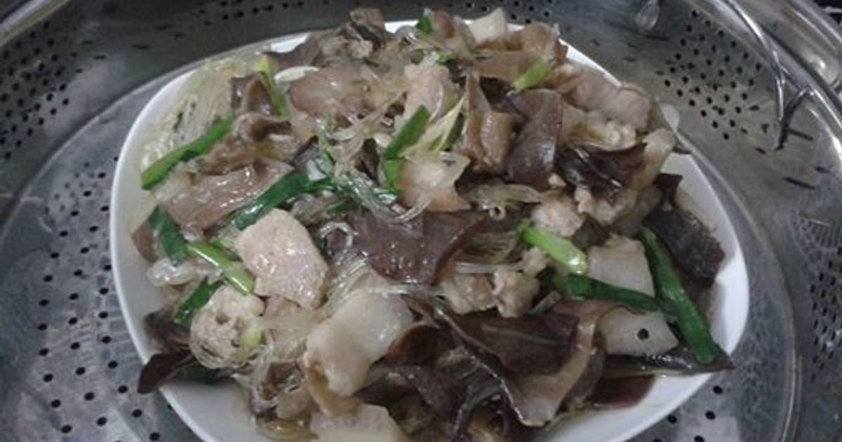 Cá hấp với thịt heo,mộc nhĩ