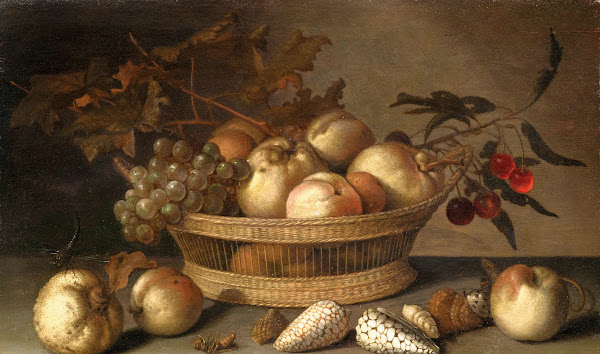 A Basket With Cherries Apples Peaches And A Bunch Of Grapes Surrounded By Apples