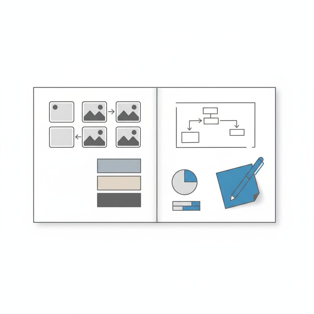 Minimal 2D vector layout of thumbnails, before-and-after pairs, color swatches and notes in Agency Visible style for How much to advertise on Houzz?