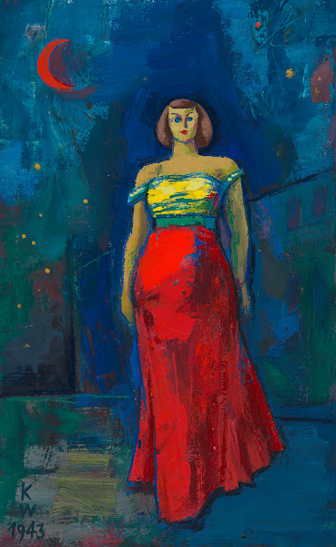 Ohne Titel Frau in gelb rotem Kleid 1943