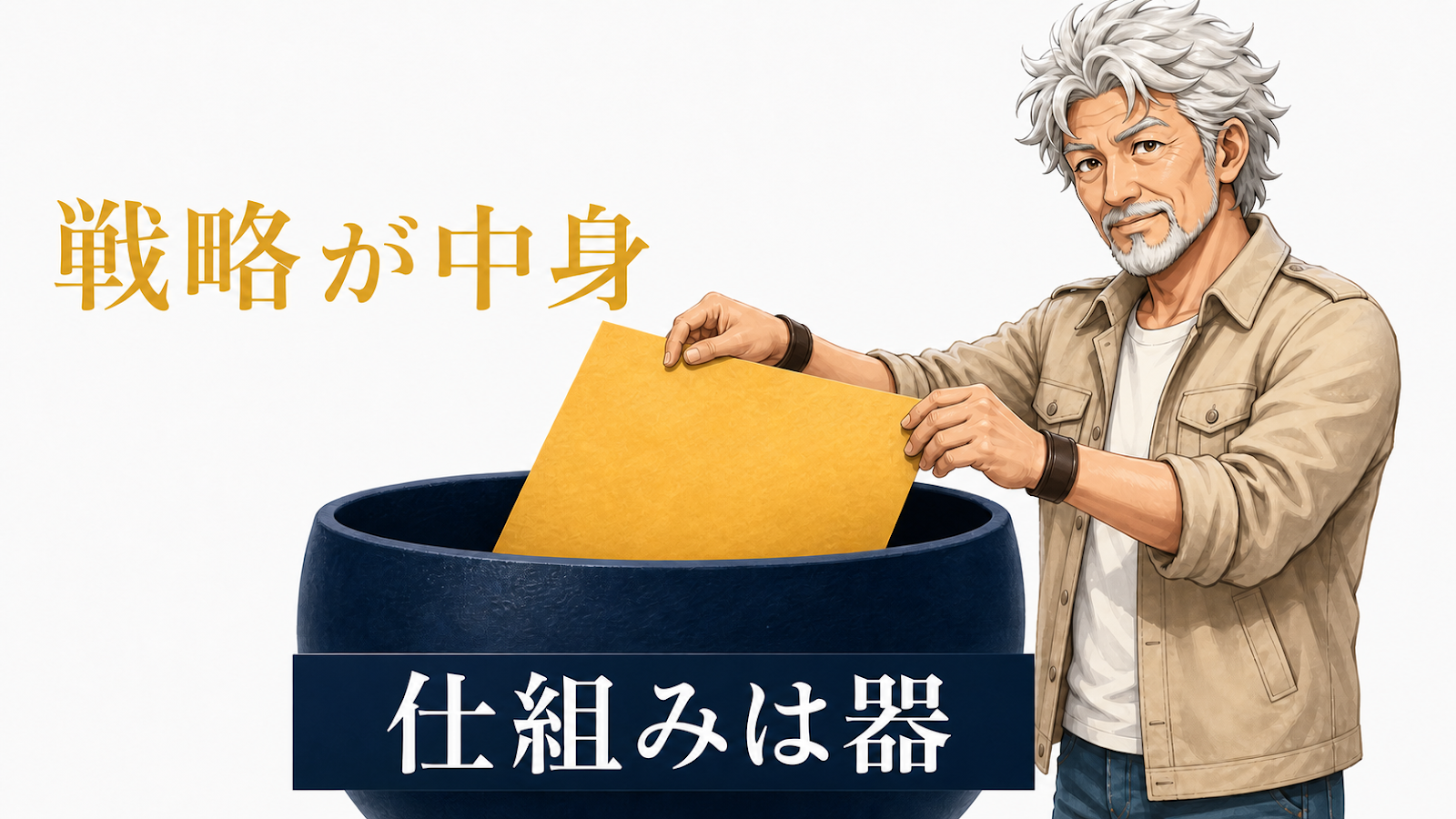 仕組みは器・戦略が中身の比喩図
