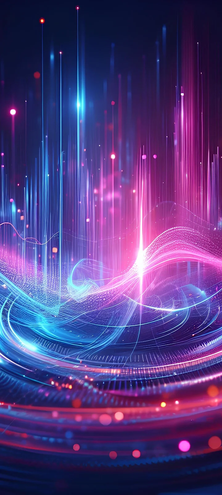 Abstract Neon Light Waves - Digital Abstract Art 2K iPhone Wallpaper (1440x3200)
