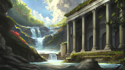 Ai Art, Painting, Temple, Ancient Temple, Waterfall 4K Wallpaper Background