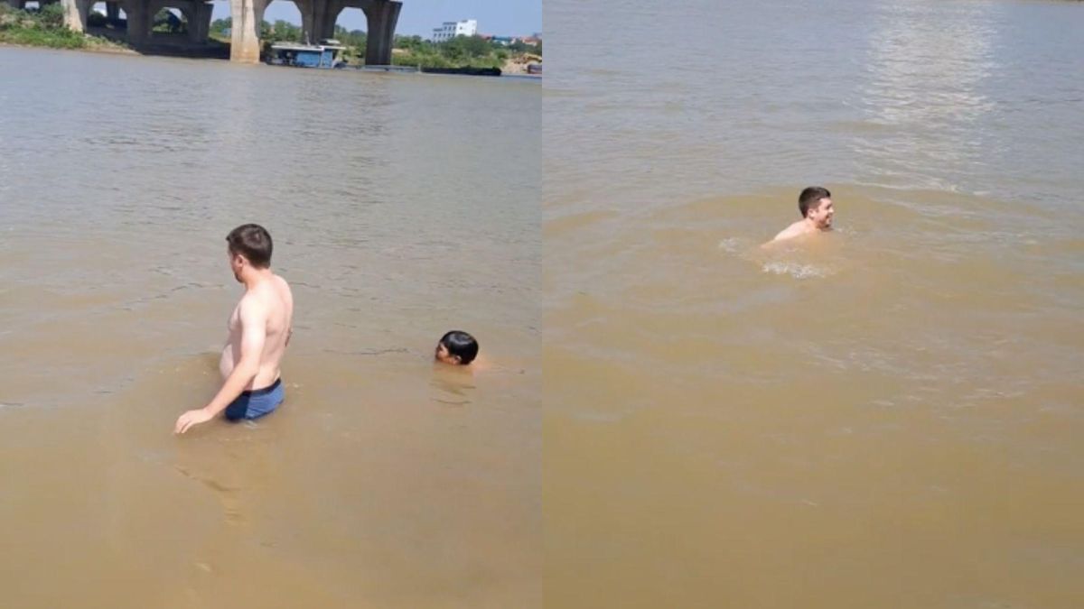 Anh Tây chịu thua cái nóng Hà Nội, đang cà phê 'chill' cũng xuống sông Đuống tắm - Báo VTC News
