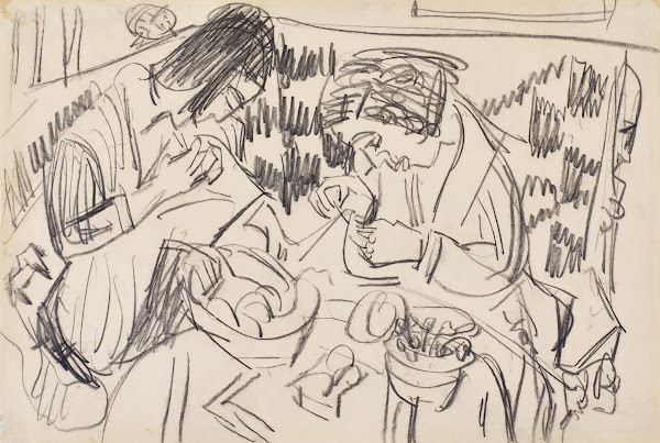 Zwei nähende Frauen am Tisch Two Sewing Women at the Table ca 1924