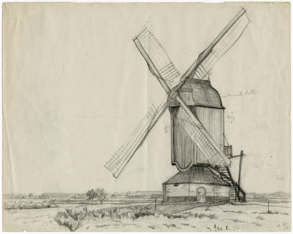 Een standerdmolen in een vlakte 1918
