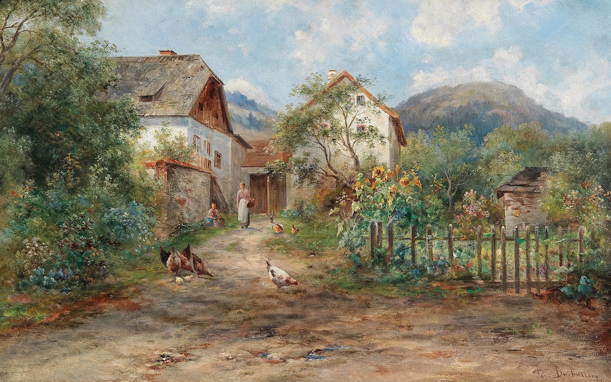 A Rustic Garden in Blossom in the Countryside