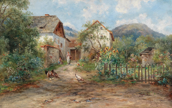 A Rustic Garden in Blossom in the Countryside