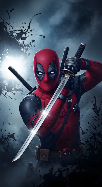 Deadpool Katana Pose Comic Art Dark Moody Superhero Illustration - Free mobile Wallpaper