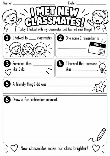 New Classmates Reflection Worksheet