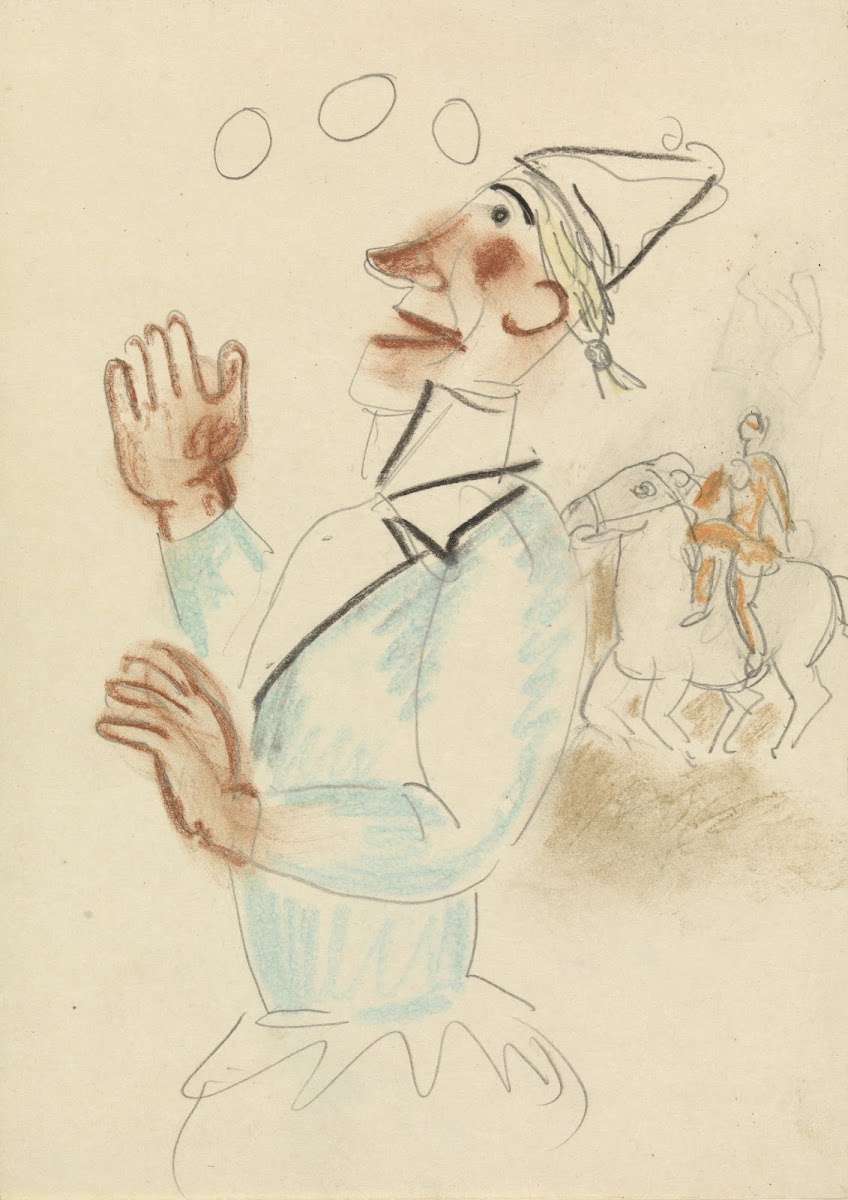 Clown en ruiter te paard 20th century