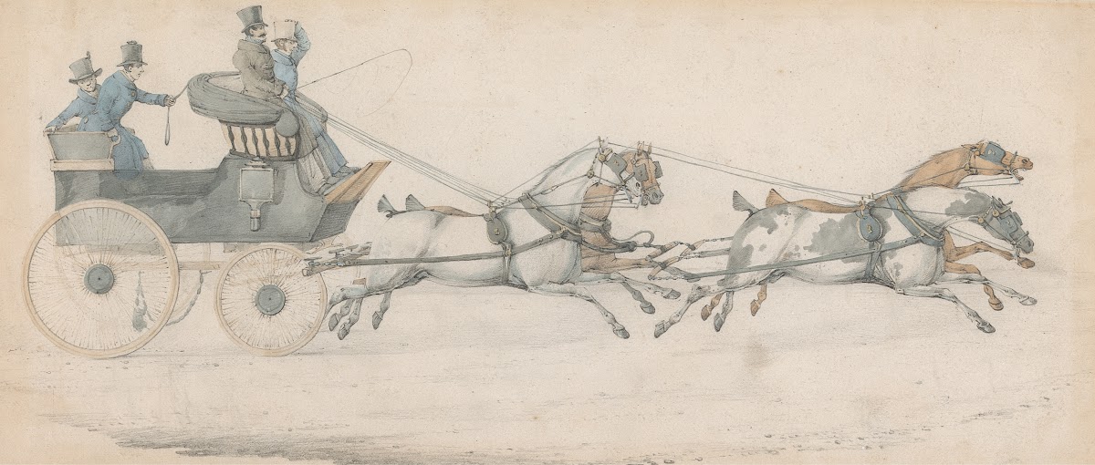 A Gentleman driving a four in hand to a Mail Phaeton accompanied by three grooms
