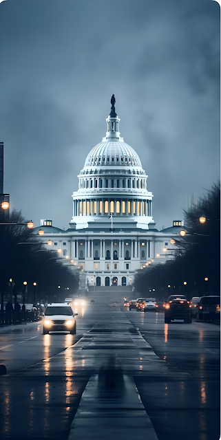 Washington Capitol Building Rainy Night Street View - Free mobile Wallpaper