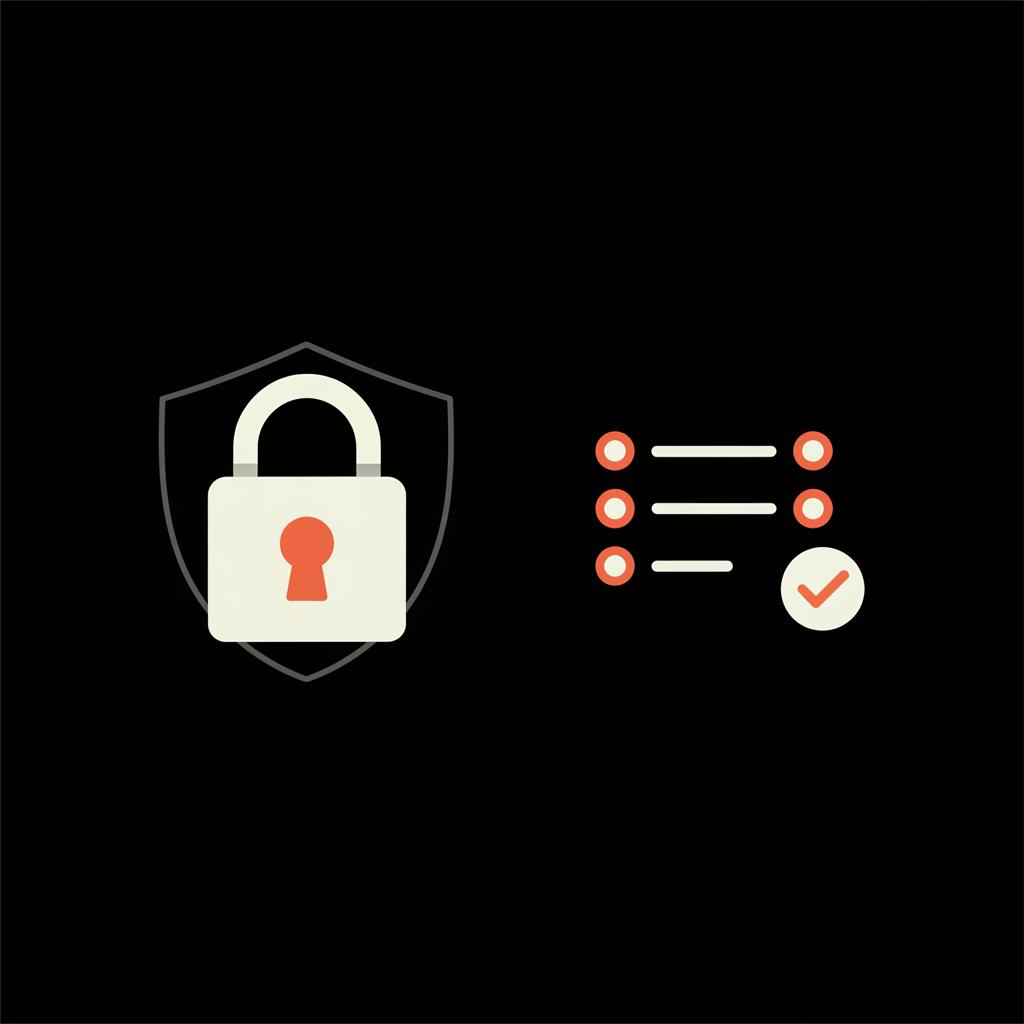 Vector infographic of a closed padlock and a backup codes list on a black background illustrating how to see my Gmail password securely, using brand colors.
