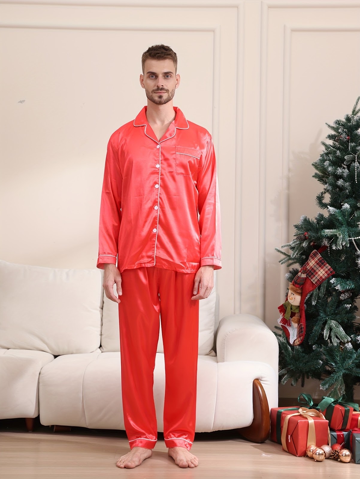 Exquisites Herren-Schlafanzug-Set, langärmelig