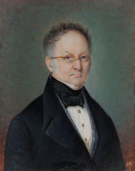 Portret starszego mężczyzny wgranatowym surducie 1840