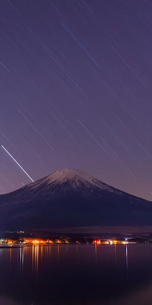 Mount Fuji, Star Trails, Night Photography, Lake Scenery 4K Wallpaper Background
