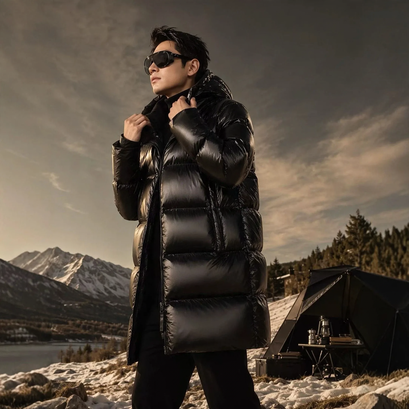 Mid-length down jacket for women, filled with white duck down