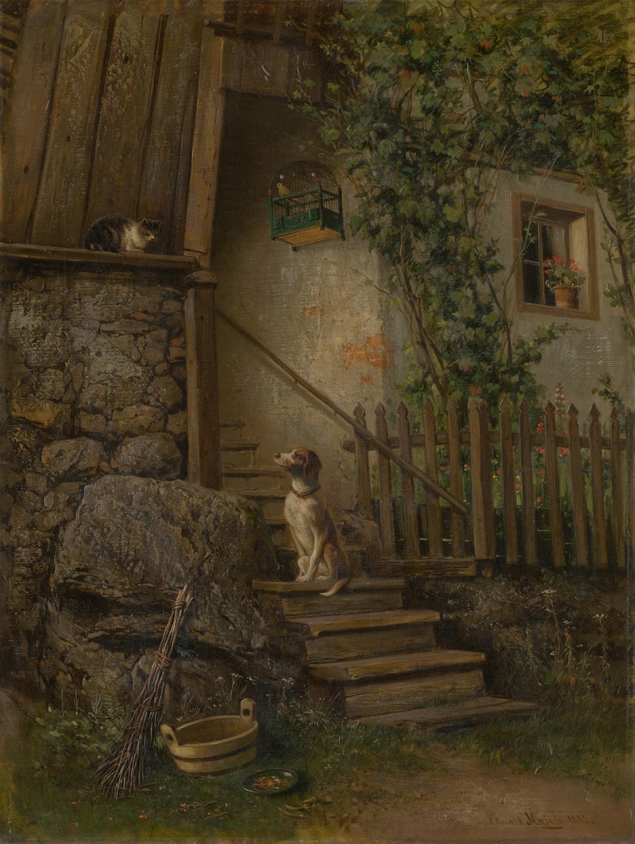 On the Porch Dog and Cat 1882