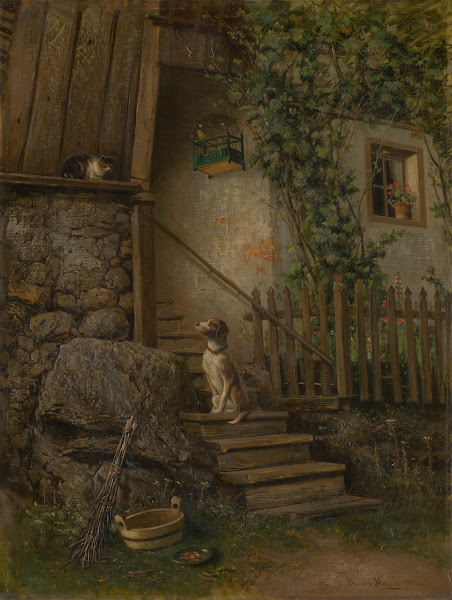 On the Porch Dog and Cat 1882