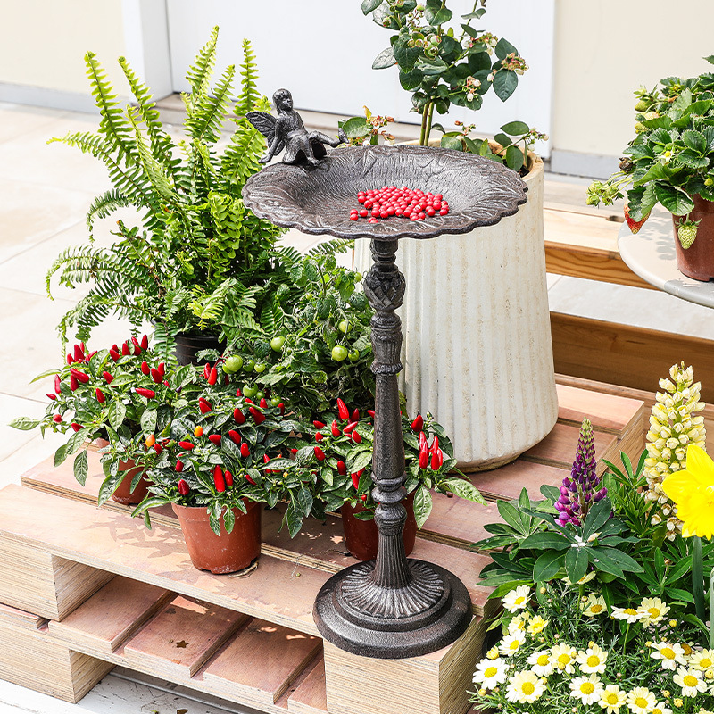 Cast iron standing birdbath, angel design, antique look