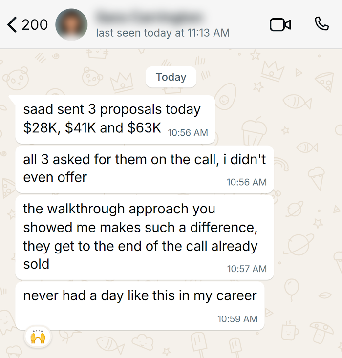 Client message on WhatsApp