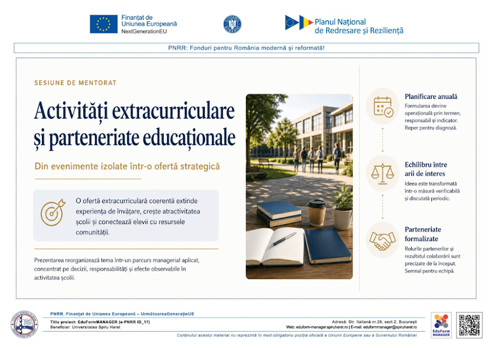 Coperta ghidului Organizarea activității extracurriculare și a parteneriatelor educaționale ale unității de învățământ