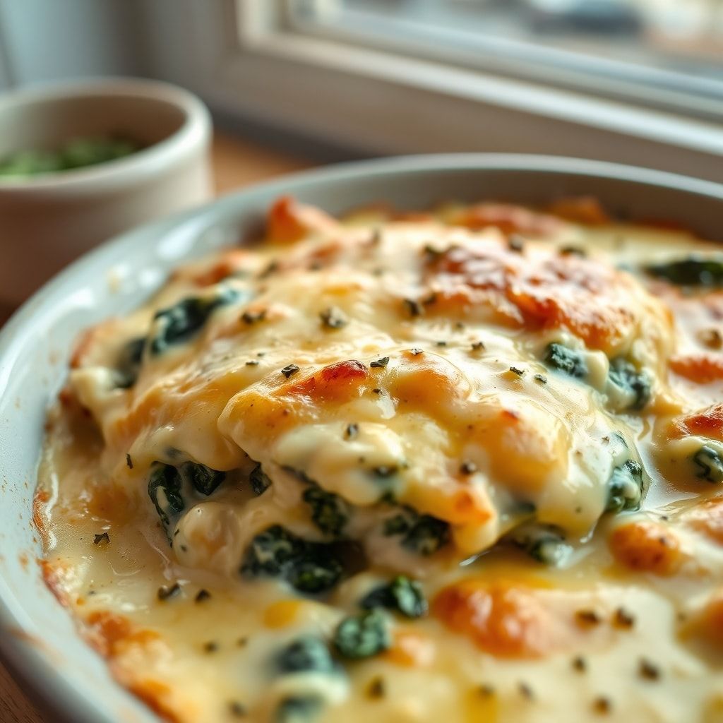 Chicken and Spinach Casserole with Cream Cheese - Easy & Comforting Family Dinner in 40 Min