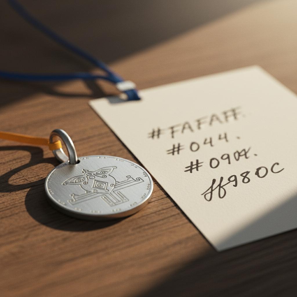Nahaufnahme eines gravierten Metallanhängers auf strukturiertem Holz neben einer handgeschriebenen Karte – stilvolle Geschenkidee, geschenke für schwiegereltern