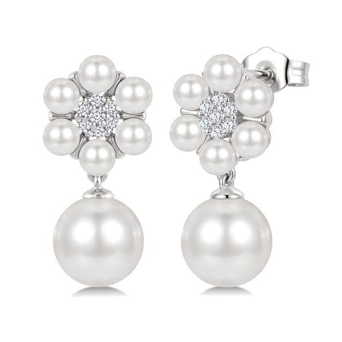 Floral Pearl & Diamond Fashion Earrings 562C8DHTGERWPWG