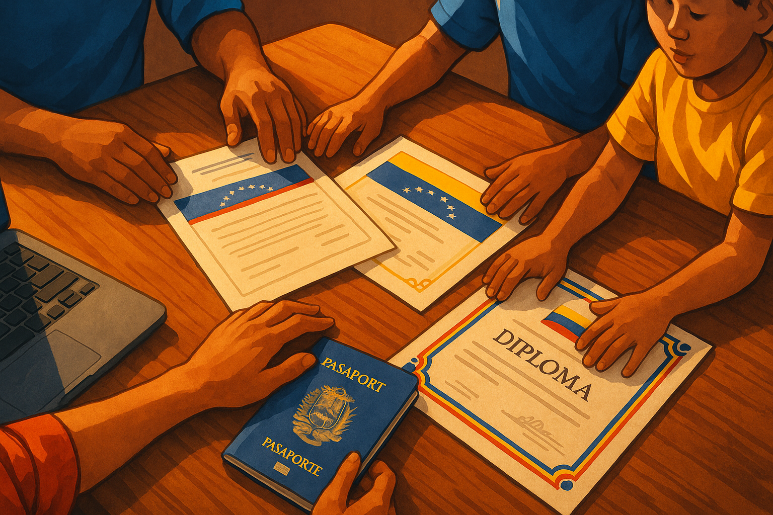 venezolanos organizando documentos y apostilla en el exterior