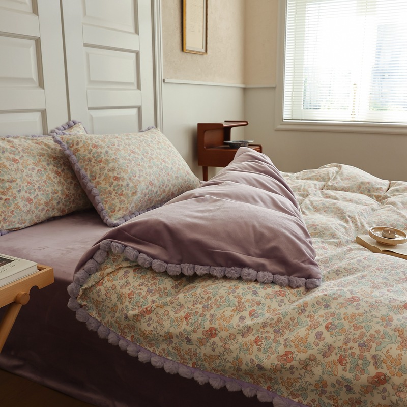 4-piece bedding set: cotton and milk fleece