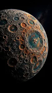 Mercury Like Textured Planet in Dark Space