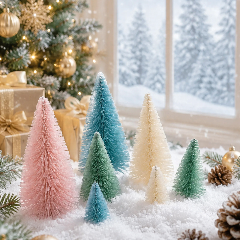 Mini-Weihnachtsbaum-Dekoration aus Sisal, beschneit