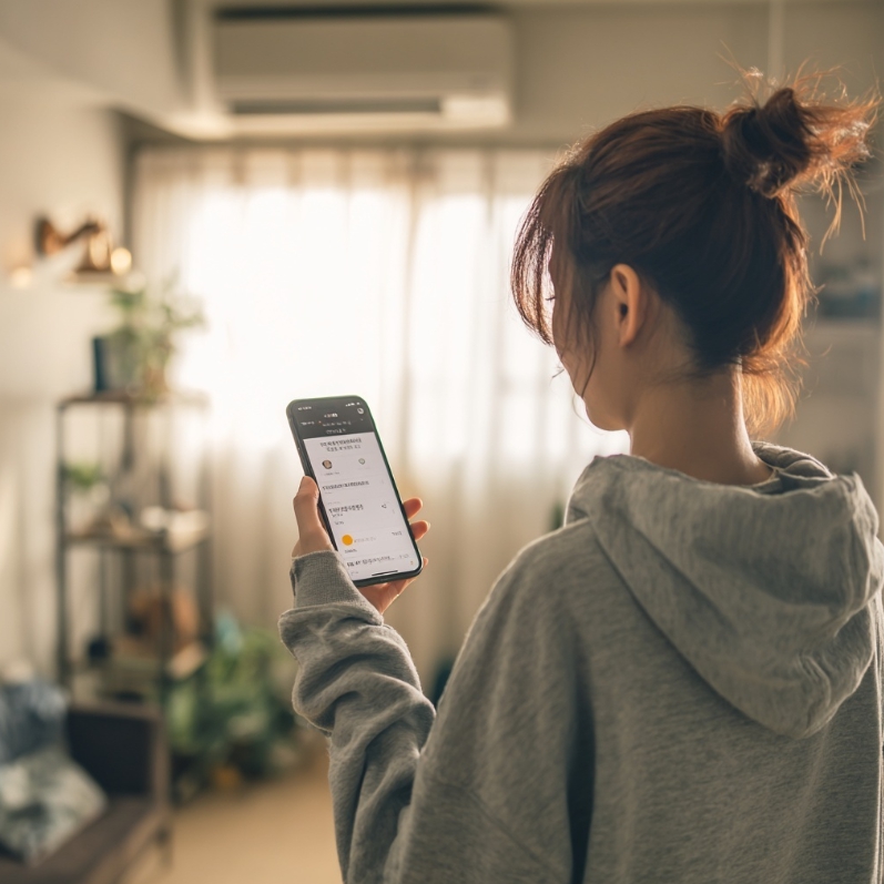 스마트폰으로 교통위반 문자를 확인하는 일상 장면