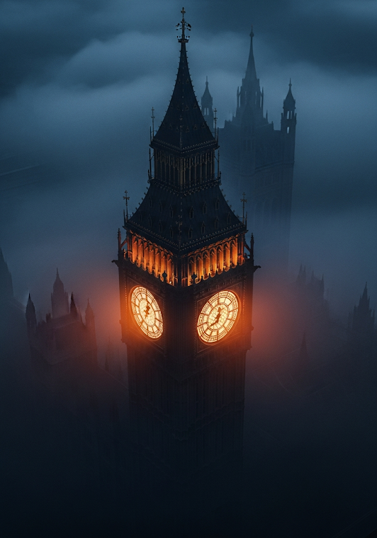 Big Ben Night Aerial Moody